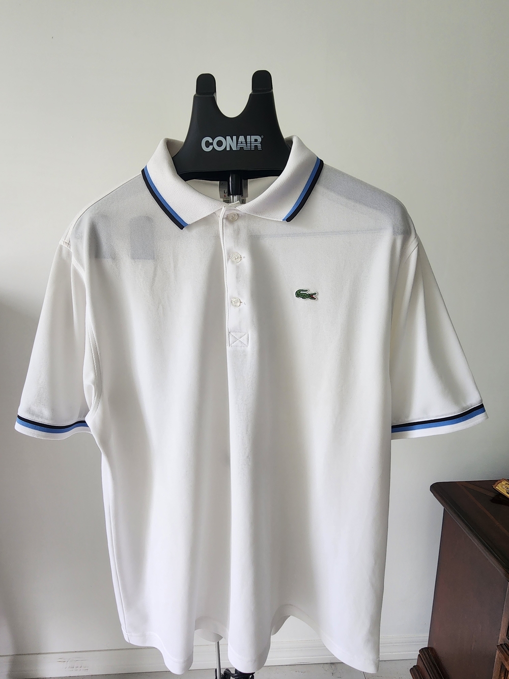 Lacoste White Polo with Blue Trim